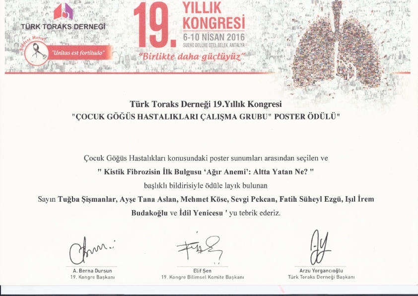 eru cocuk gogus hastaliklari bolumune poster odulu