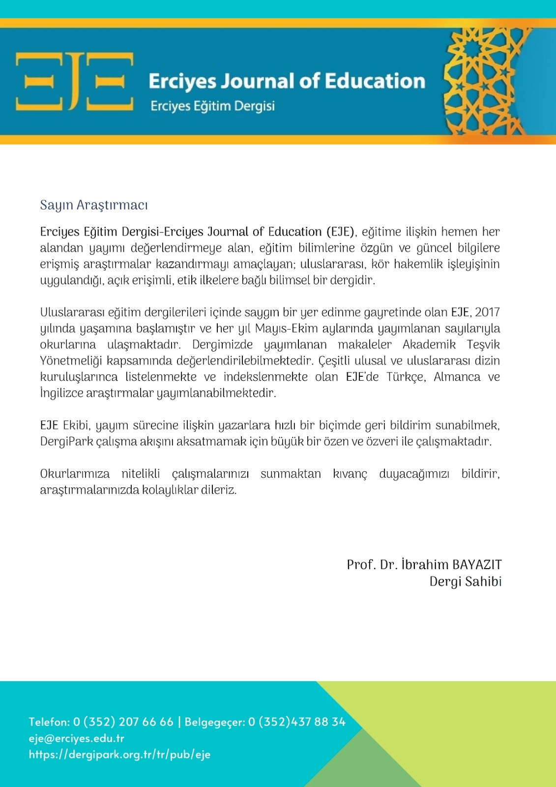 erciyes egitim dergisi erciyes journal of education eje